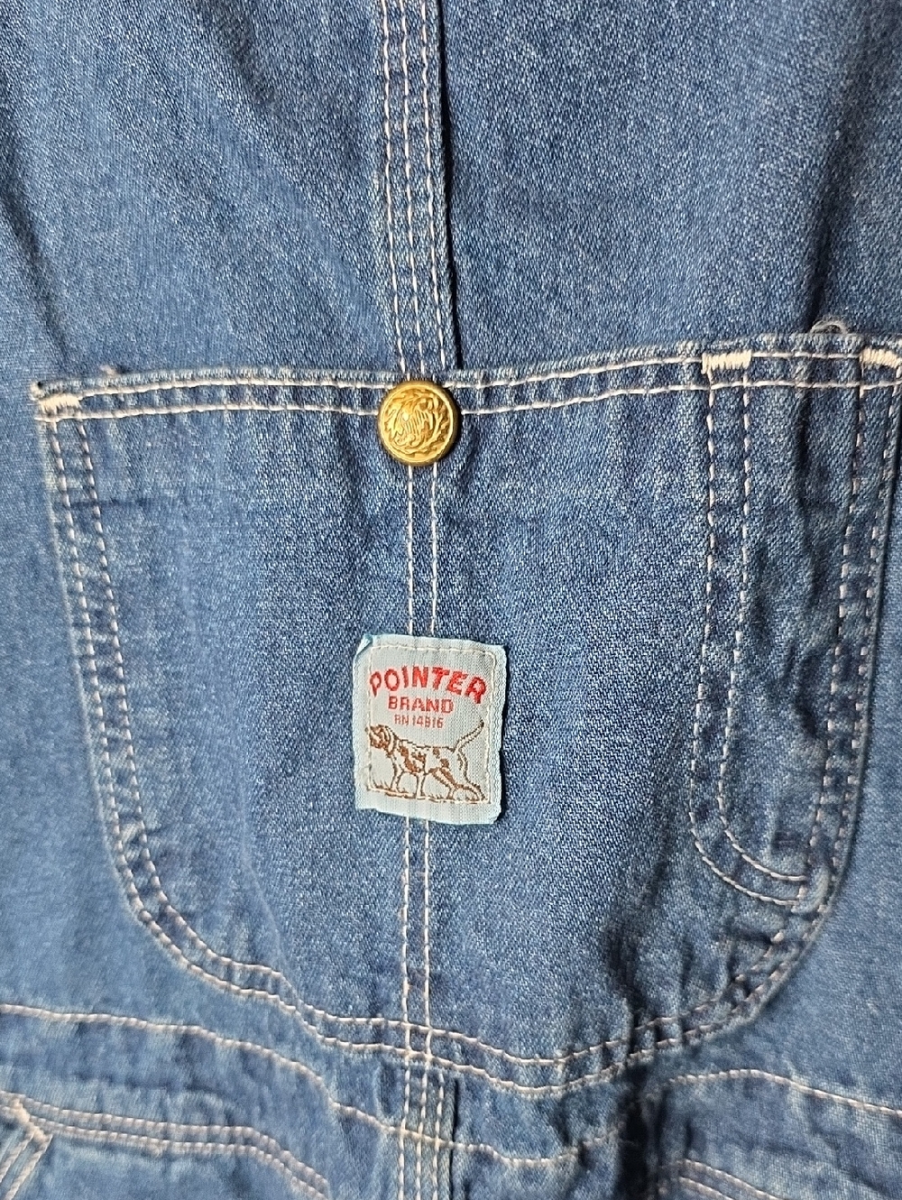 Pointer Brand Blue Denim Short Overalls with Front Pocket- VINTAGE SZ 34 - Picture 2 of 6